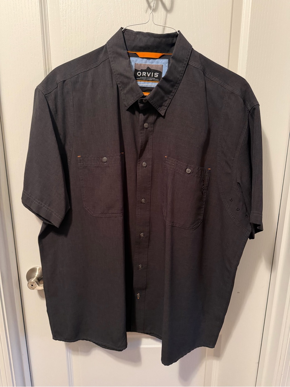 Orvis Men's Short Sleeve Button-Down Shirt - Black with Orange Trim